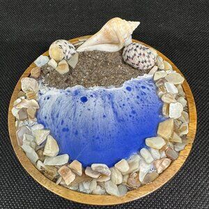 Handmade Ocean Jewelry Dish: Wood Beach Decor Trinket Bowl. Unique